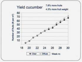 拡散光透過による作物収量の比較グラフ
