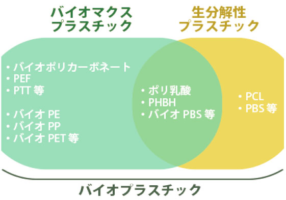 バイオプラスチックと生分解性プラスチックのイラスト